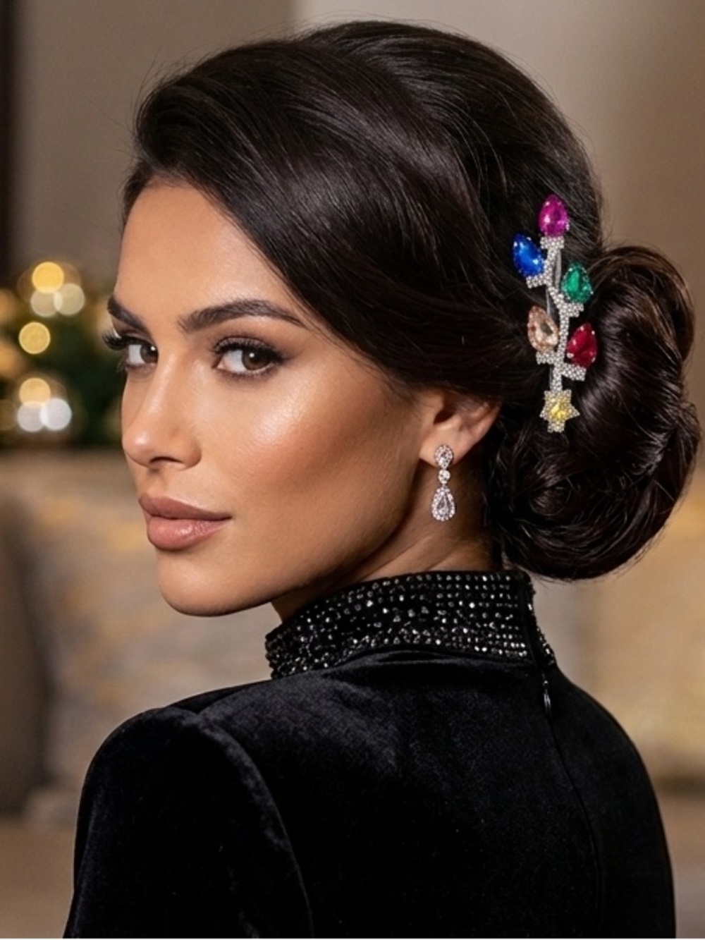 Christmas Lights Rhinestone Hair Pin